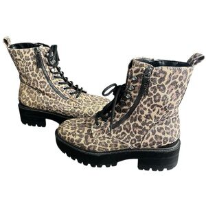 Guess Metallic Leopard Print Combat Boots